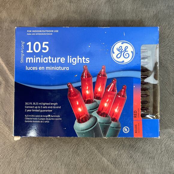 General Electric Miniature String-A-Long 105 Red Bulb Christmas Lights New Works - Picture 1 of 5